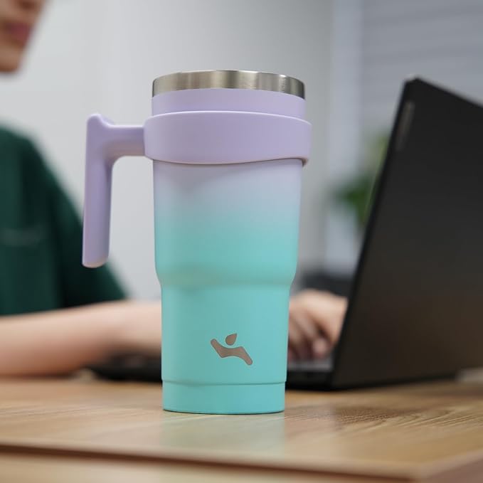 40 oz Tumbler with Handle and 2 Straw 2 Lid, Insulated Water Bottle Stainless Steel Vacuum Cup Reusable Travel Mug, Mint