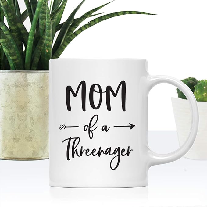 Andaz Press Mother's Day 11oz. Ceramic Coffee Tea Mug Gift for Mom, Mom of a Threenager, 1-Pack