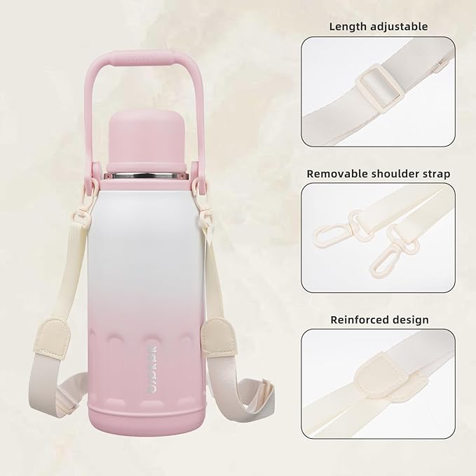 BJPKPK Insulated 40oz Thermal Water Bottle with Lid and Carry Handle Dishwasher Safe Stainless Steel Water Bottles,Pink Pearl