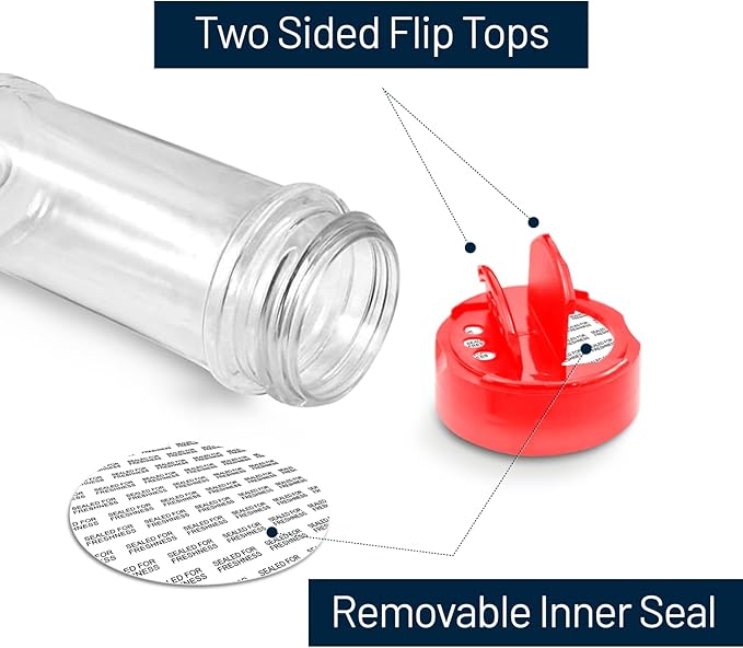 RoyalHouse 12 Pack 5.5 Oz Plastic Spice Jars with Red Cap, Clear and Safe Plastic Bottle Containers with Shaker Lids for Storing Spice, Herbs and Seasoning Powders, BPA Free, Made in USA