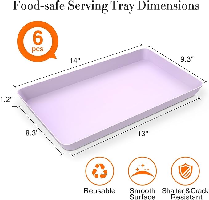 WOWBOX 6 pcs Serving Tray for Entertaining, Serving Platters for Snacks, Fruit, Cookies, Dessert, Reusable Plastic Trays for Serving Food and Pantry Organization in Kitchen & for Parties, (Purple)