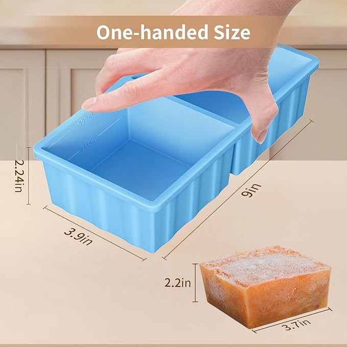 Silicone Freezer Tray for Soup Ice Cubes: 2-Cup Freezing Tray with Lid for Meal Prep - 2Pack Silicon Soup Portion Freeze Trays Make Stock Souped Ice Cube