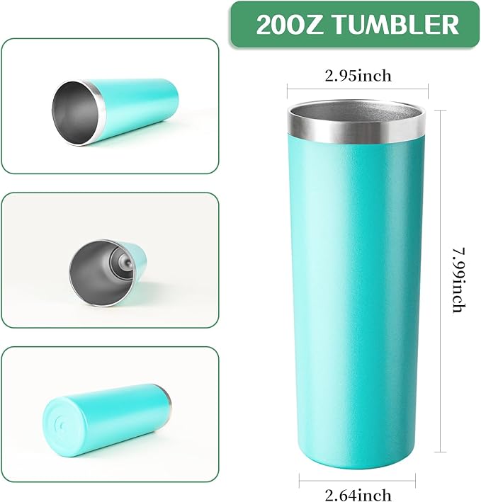 20 oz Skinny Tumbler with Lid and Straw,Stainless Steel Vacuum Insulated Tumbler Cup Double Wall Leak-proof Coffee Mug,Travel Thermal Water Tumbler for Home,Office,Outdoor(Teal,1)