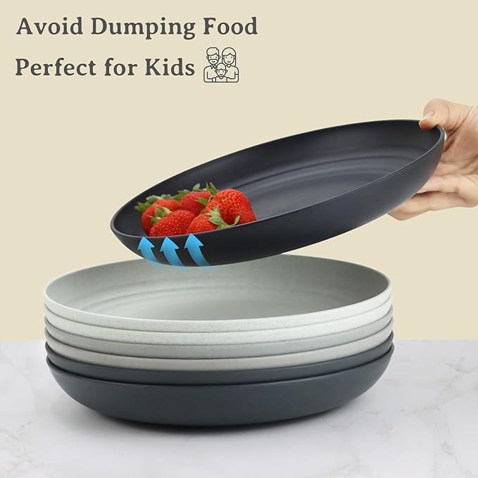 Wrova Wheat Straw Plates - 8 Inch Unbreakable Dinner Plates Set of 8 - Dishwasher & Microwave Safe Plastic Plates Reusable - Lightweight Plates for kitchen,R.V (Classic Series)