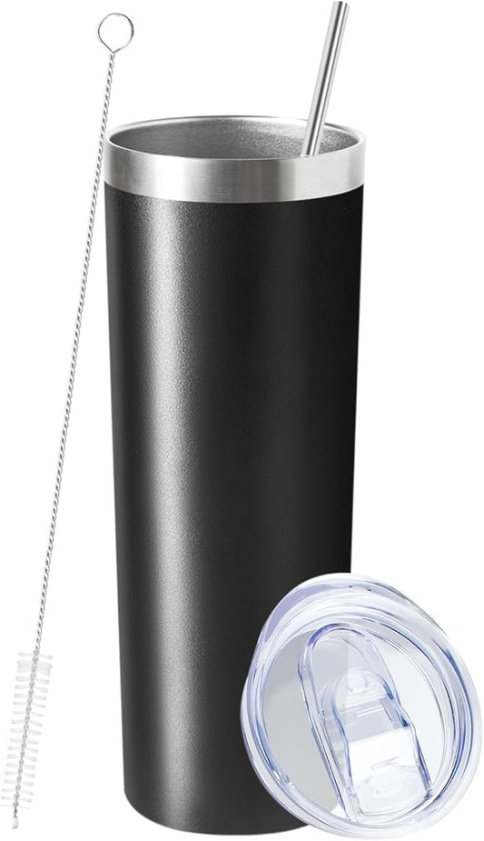 20 oz Skinny Tumbler with Lid and Straw,Stainless Steel Vacuum Insulated Tumbler Cup Double Wall Leak-proof Coffee Mug,Travel Thermal Water Tumbler for Home,Office,Outdoor(Black,1)