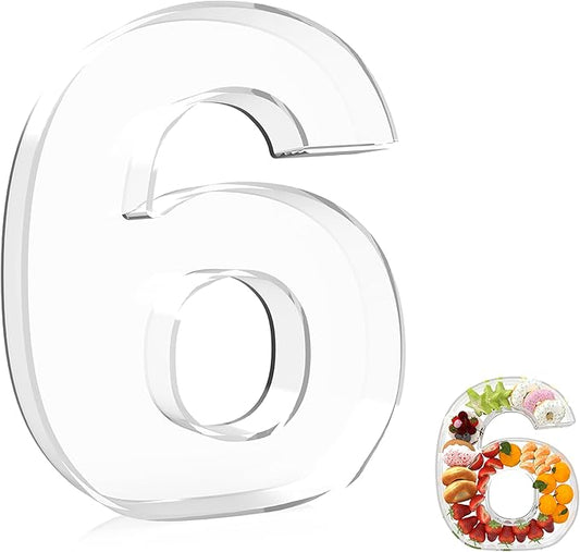 13.8" Extra Large Acrylic Number Charcuterie Board Box, Reusable Fillable Number Cake Candy Dish Display Serving Tray for Birthday Anniversary Party Decoration (6)