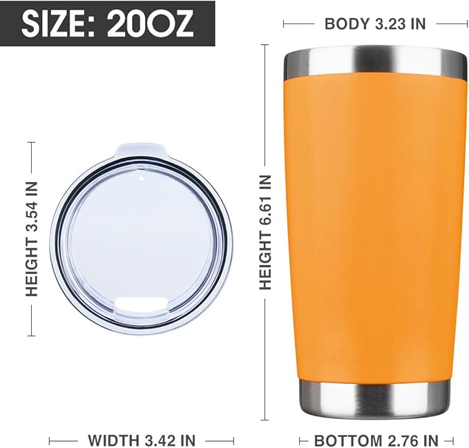 20oz Tumbler Bulk Stainless Steel Vacuum Insulated Tumblers with Lid Double Wall Travel Mug, Durable Powder Coated Coffee Cup, Suitable for Ice Drinks and Hot Beverage (Orange 6pack)