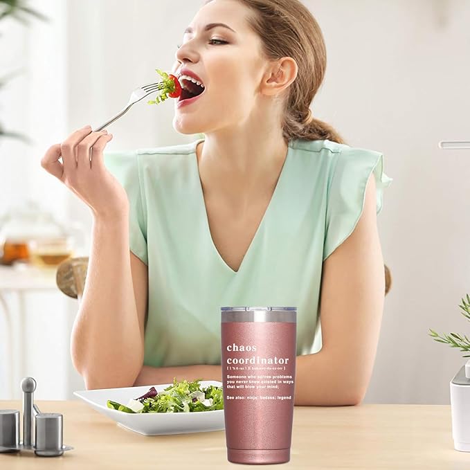 Chaos Coordinator Tumbler Cup - Administrative Professional Day Gifts - Teacher Appreciation,Christmas Birthday Gifts for Women,Boss lady,Coworker,Thank You for Women,20 oz Rose Gold Mug