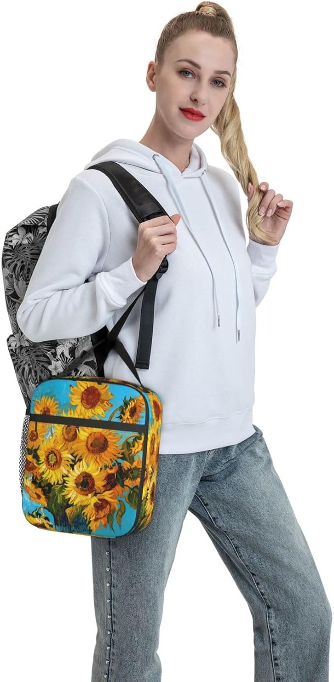 Sunflower Insulated Lunch Box for Women Men Sunflower Lunch Bag for Travel,or Fishing Polyester
