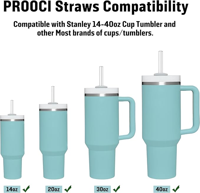 PROOCI 12" Reusable Straws for Stanley/Yeti 30oz-40oz Cup Tumbler, 10-Pack Long Plastic Straws with Cleaning Brush, Clear Bend Replacement Straw for Drinking Smoothie, Milkshake | Food Grade Tritan