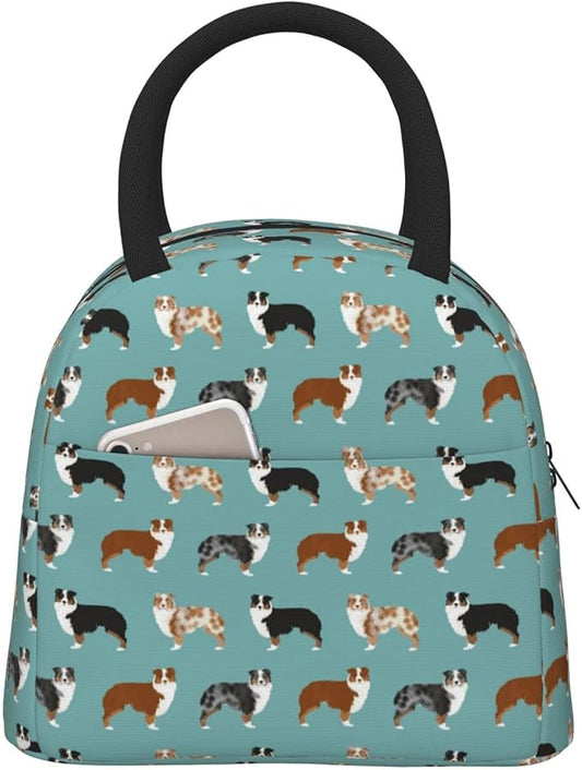 Aeoiba Australian Shepherds Dogs Insulated Lunch Box Tote Bag Handbag lunchbox Food Container Gourmet Tote Cooler warm Pouch For School work Office