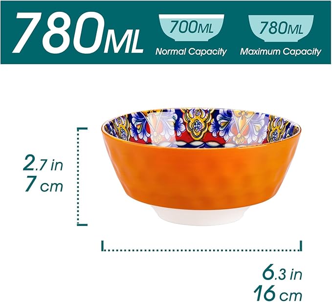 vancasso Cereal Bowls, Ceramic Soup Bowls Set of 6, 26 oz Colorful Bowls Set for Kitchen, Dishwasher & Microwave Safe- for Cereal, Soup, Oatmeal, Ice Cream, Salad, Pasta etc.