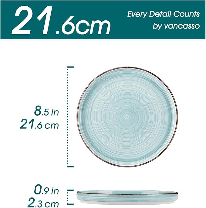 vancasso Bonita 8.5 inch Salad Plates, Ceramic Small Dinner Plates Set, Dessert Plates Set of 6, Microwave,Oven and Dishwasher Safe, Blue