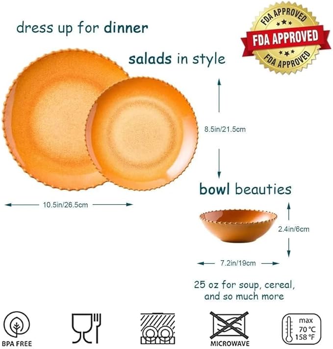 MissYIP 12 Piece Melamine Dinnerware Sets, Service for 4, Lightweight Unbreakable, BPA Free, Food Grade Plates Sets, Dishwasher Safe, Indoor and Outdoor Use