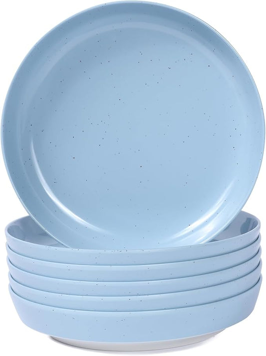 Webbylee 8.25" Melamine Pasta Bowls Set of 6-28oz Melamine Large Salad Bows，Serving Bowls for Cereal, Fruit, Soup，Deep Enough for Kitchen and Dining Blue/Beige