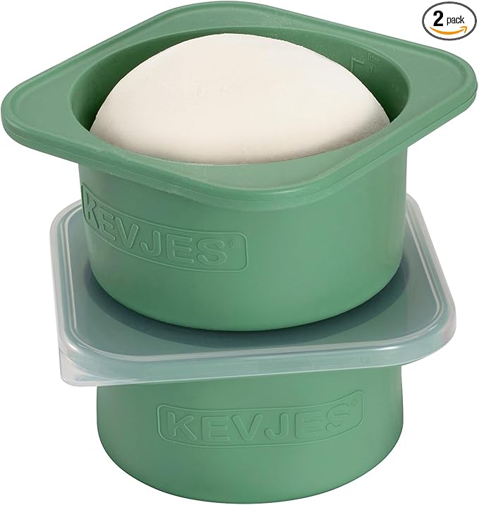 1000ml PLUS Individual Pizza Dough Proofing Containers with Airtight Lids – Food Grade Silicone, Freezer/Fridge/Dishwasher Safe – For Margherita, Pepperoni, Neapolitan Pizza – 2 Pack (Green)