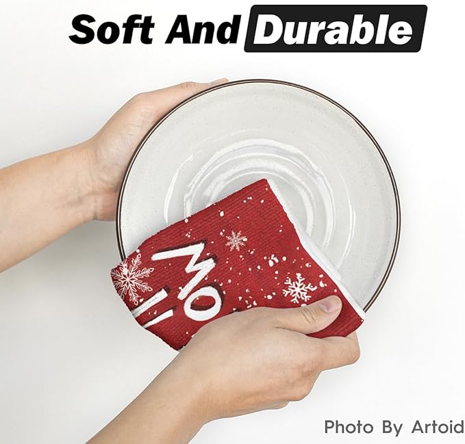 Artoid Mode Snowman Merry Christmas Kitchen Towels Dish Towels, 18x26 Inch Farmhouse Holiday Joy Snowflake Winter Decoration Cleaning Set of 4