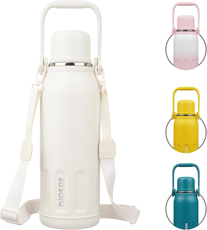 BJPKPK Insulated 50oz Thermal Dishwasher Safe Water Bottle with Lid and Carry Handle Stainless Steel Water Bottles for Outdoor Sports,Beige