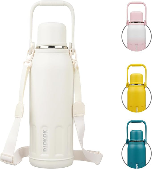 BJPKPK Insulated 50oz Thermal Dishwasher Safe Water Bottle with Lid and Carry Handle Stainless Steel Water Bottles for Outdoor Sports,Beige