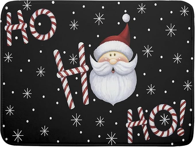 Christmas Santa Laugh Dish Drying Mat Winter Snowflakes Black Dish Drainer Mats Xmas Candy Cane Stick Sweet Dish Dry Pad for Kitchen Countertop Coffee Bar 18x24 inch Large