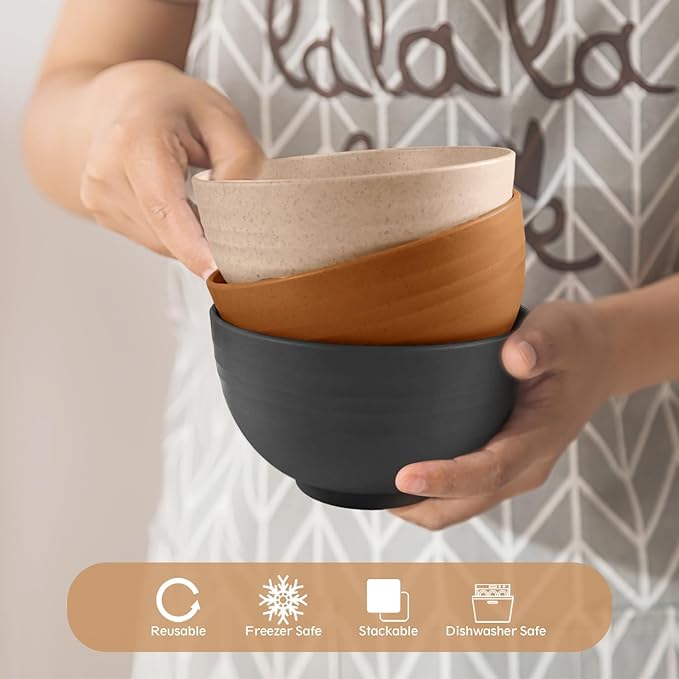 Teivio 32-Piece Kitchen Plastic Wheat Straw Dinnerware Set, Service for 8, Unbreakable Plates, Bowls and Cups Set, Farmhouse Outdoor Camping Dishes for Rustic Life/Country/Vintage, Saddle Ombre