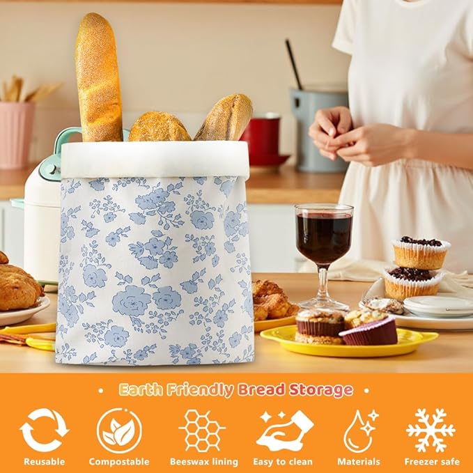Bread Bags for Homemade bread,2 Pack Sourdough Bread Bags,Beeswax Bread Bags for Bourdough,Reusable Bread Storage