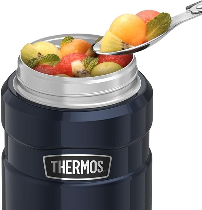 THERMOS Stainless King Vacuum-Insulated Food Jar with Spoon, 16 Ounce, Midnight Blue