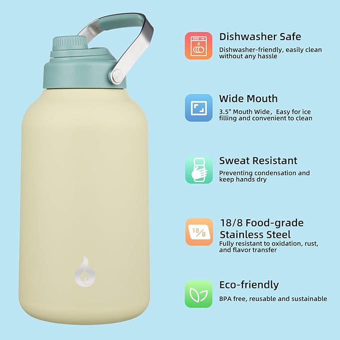 BJPKPK 1 Gallon Water Bottle Insulated, Dishwasher Safe 128oz Large Water Jug with Metal Handle & BPA Free Spout Lid, Stainless Steel Metal Thermo for Gym, Sports & Hiking, Chartreuse