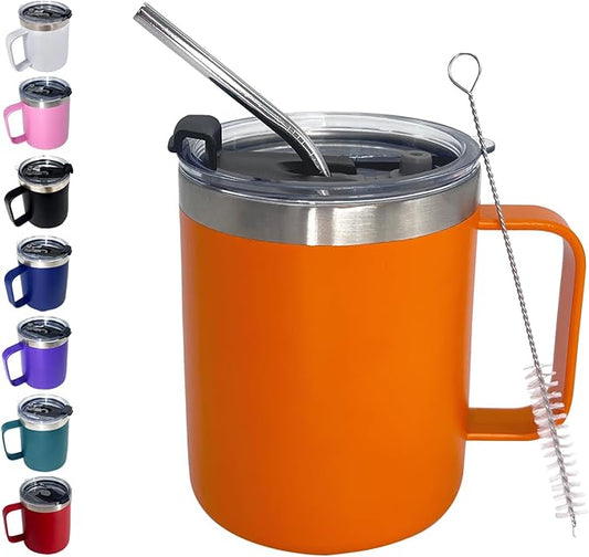 1pack 12oz Coffee Mug With Handle Bulk, Stainless Steel Insulated Travel Tumblers With,Double Wall Vacuum Camping Cup for Hot & Cold Drinks Tea (orange)