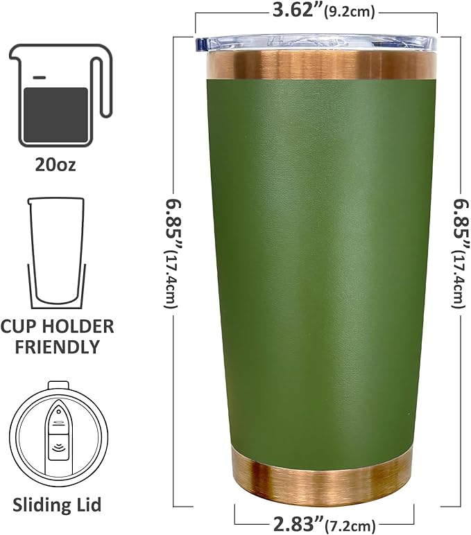 20 oz Tumbler Bulk 4 Pack Stainless Steel Tumblers with Lids and Straws, Double Wall Vacuum Insulated Travel Coffee Mug for Laser Engrave, Powder Coated Cups Hot and Cold Drinks (Army Green,4 pack)
