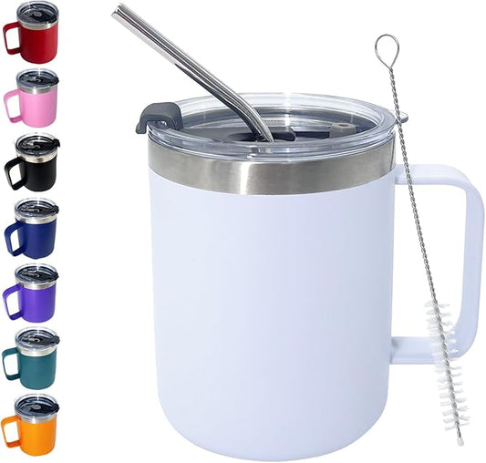 1pack 12oz Coffee Mug With Handle Bulk, Stainless Steel Insulated Travel Tumblers With,Double Wall Vacuum Camping Cup for Hot & Cold Drinks Tea (white)