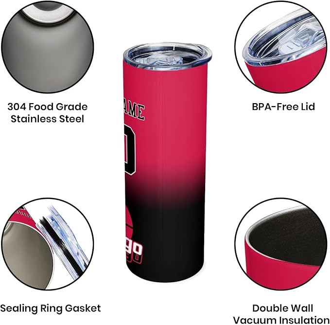 Custom Tumblers Stainless Steel Cup Personalized Basketball Insulation Travel Mug Add Your Name Number 20 oz Fans Gift for Men Women