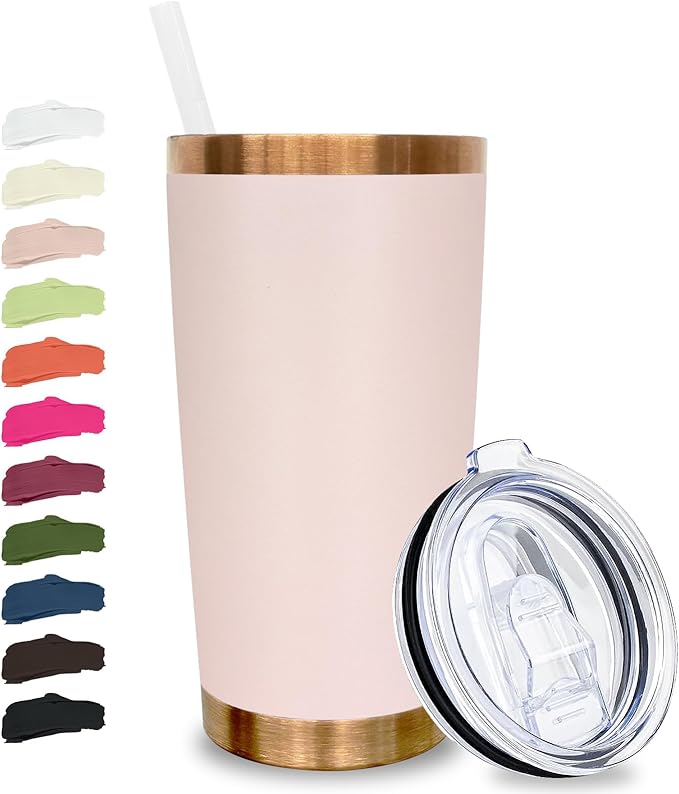 20 oz Tumbler Stainless Steel Tumbler with Lid and Straw, Double Wall Vacuum Insulated Travel Coffee Mug for Laser Engrave, Powder Coated Cup for Hot and Cold Drinks (Pink,1 pack)