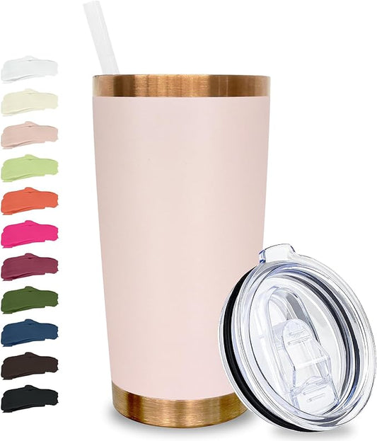 20 oz Tumbler Stainless Steel Tumbler with Lid and Straw, Double Wall Vacuum Insulated Travel Coffee Mug for Laser Engrave, Powder Coated Cup for Hot and Cold Drinks (Pink,1 pack)