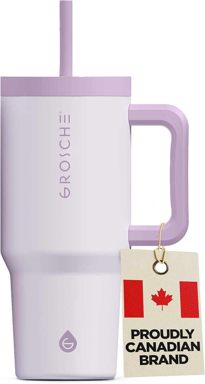 GROSCHE ASPEN 32 oz Tumbler with Handle and Straw. Extreme Insulation, Classy Design, Built to Last Insulated Stainless Steel Tumbler with Handle, Lid and Straw - Lavender