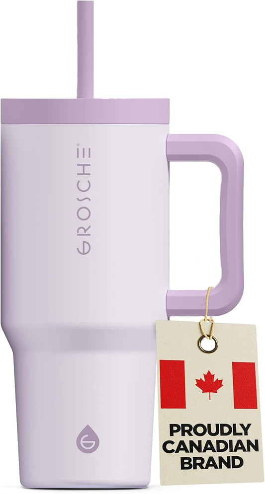 GROSCHE ASPEN 32 oz Tumbler with Handle and Straw. Extreme Insulation, Classy Design, Built to Last Insulated Stainless Steel Tumbler with Handle, Lid and Straw - Lavender