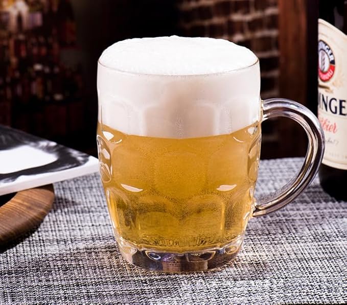 Dimple Stein Beer Mug Set, 20 oz Beer Glasses with Handle, Glass Beer Mugs, Dishwasher and Freezer Safe, Clear and Sturdy, Set of 6