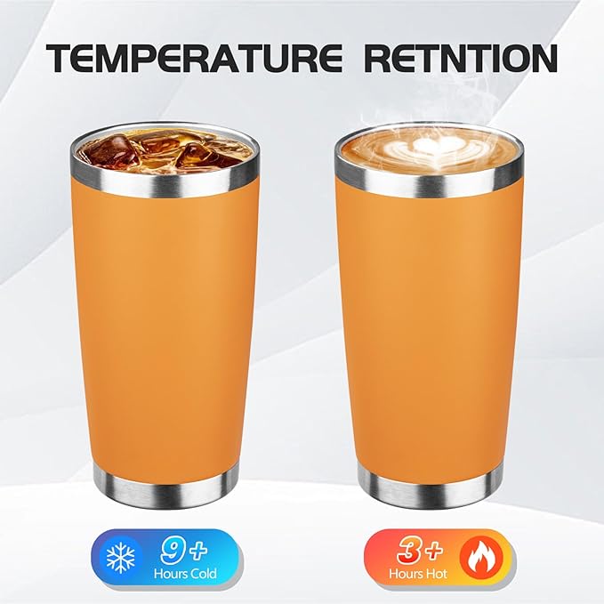StarSpeed 20oz Tumbler Bulk with Lid, Stainless Steel Insulated Tumblers Double Wall Vacuum Insulated Travel Mug, Powder Coated Coffee Cups for Hot and Cold Drinks(Orange,6)