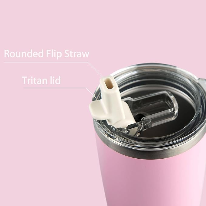Light Pink 20 oz Stainless Steel Vacuum Insulated Tumbler with Flip Straw Lid,Durable Travel Iced Coffee Mugs Cups,Dishwasher Safe, Spill Proof,Grils Women men Friends,Easy Cleaning