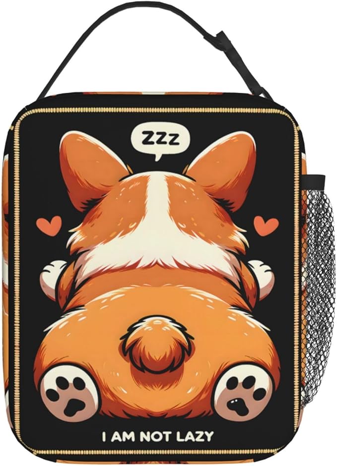Reusable Cute Corgi Lunch Box for Kids, Insulated Adorable Cartoon Dog Bag,Polyester Cooler Pet Lovers Handbags Case for School Work Picnic Travel Beach or Hiking, Gifts