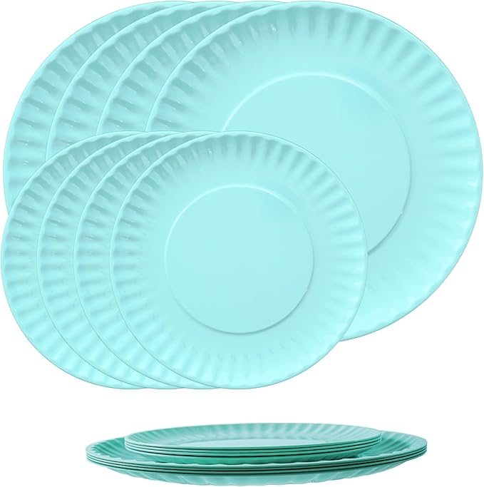 TP Melamine Plates Set of 8, 8-Inch Lightweight Reusable Plates for Picnic, Party, BBQ & Camping, Dishwasher Safe Tableware for Salads, Appetizers & Desserts, Teal