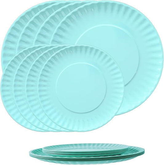 TP Melamine Plates Set of 8, 8-Inch Lightweight Reusable Plates for Picnic, Party, BBQ & Camping, Dishwasher Safe Tableware for Salads, Appetizers & Desserts, Teal