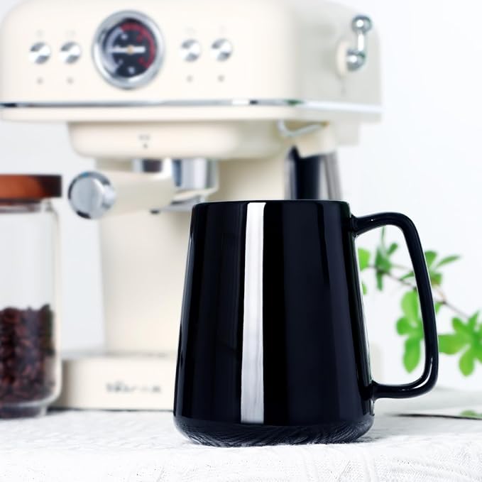 Smilatte 24 OZ Large Coffee Mug, Nice Ceramic Boss Tea Cup with Big Handle for Dad Men Women, Unique Style For Any Kitchen, Black