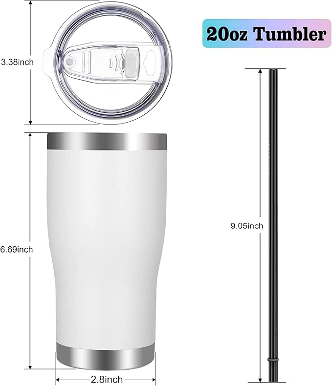 VEGOND 20oz Tumbler Stainless Steel Tumbler Cup with Lid And Straw Vacuum Insulated Double Wall Travel Coffee Mug(White 1 Pack)