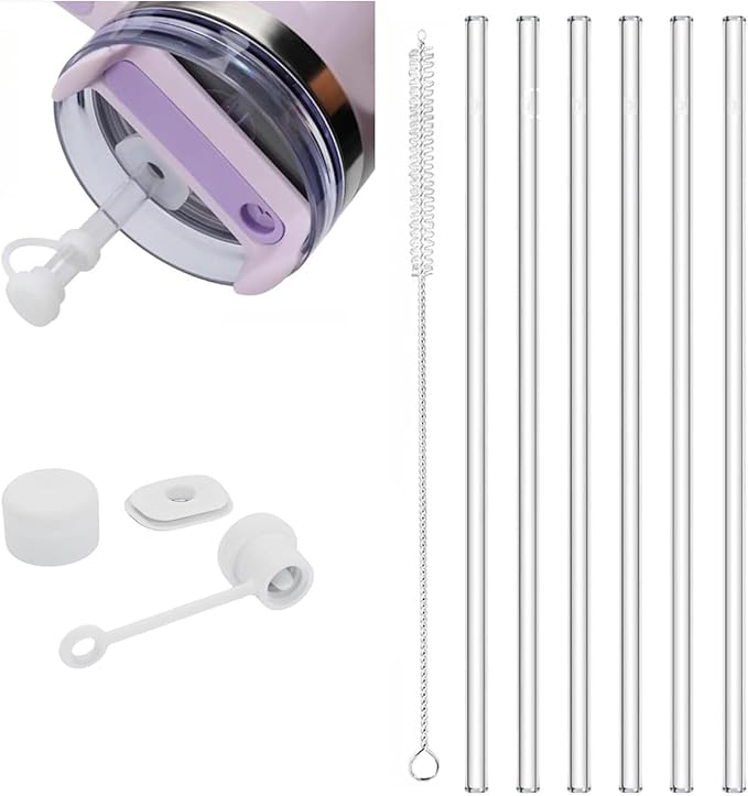 Straws for Stanley 30 oz Cup, Replacement Straw and Straw Topper for Stanley Cup 30oz, Spill Proof Straw Stopper, 6 Reusable Straws Leakproof Straw Cap Accessories for Stanley Cup, Clear