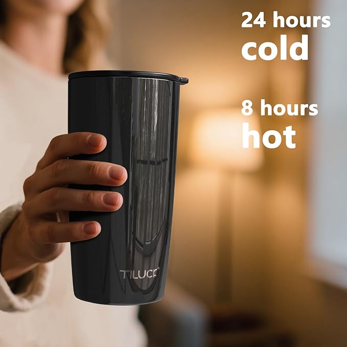 TILUCK 20 oz Tumbler with Leak-Proof Lid, Vacuum Insulated Stainless Steel Coffee Mug, Double-Walled Travel Tumbler for Hot and Cold Drinks(GlitterBlack, 20oz)