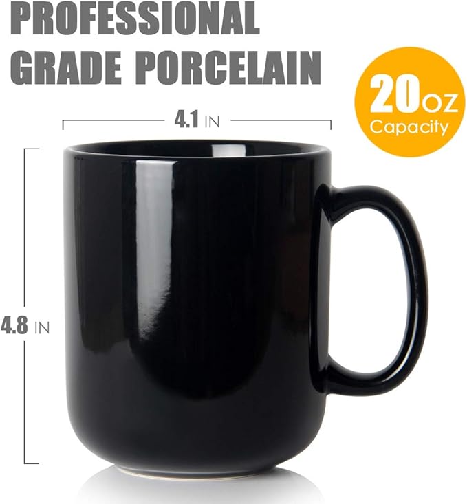 Smilatte 20 OZ Large Coffee Mug, M016 Plain Ceramic Boss Big Tea Cup with Handle for Dad Men, Black