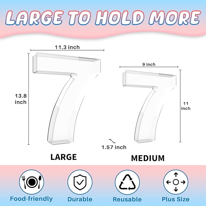 13.8" Extra Large Acrylic Number Charcuterie Board Box, Reusable Fillable Number Cake Candy Dish Display Serving Tray for Birthday Anniversary Party Decoration (7)
