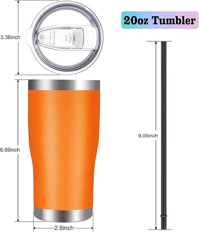 VEGOND 20oz Tumbler Stainless Steel Tumbler Cup with Lid And Straw Vacuum Insulated Double Wall Travel Coffee Mug(orange package 12)