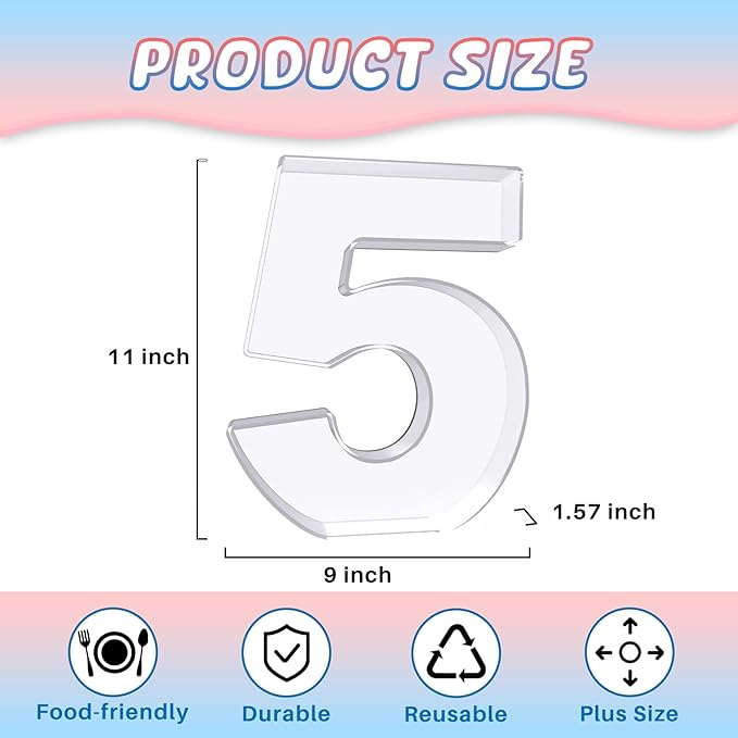 11" Acrylic Number Charcuterie Box, Reusable Fillable Alphabet Number Shaped Form Tray for Birthday Anniversaries, Party Decorative Serving Plates Display Candy Cake (5)